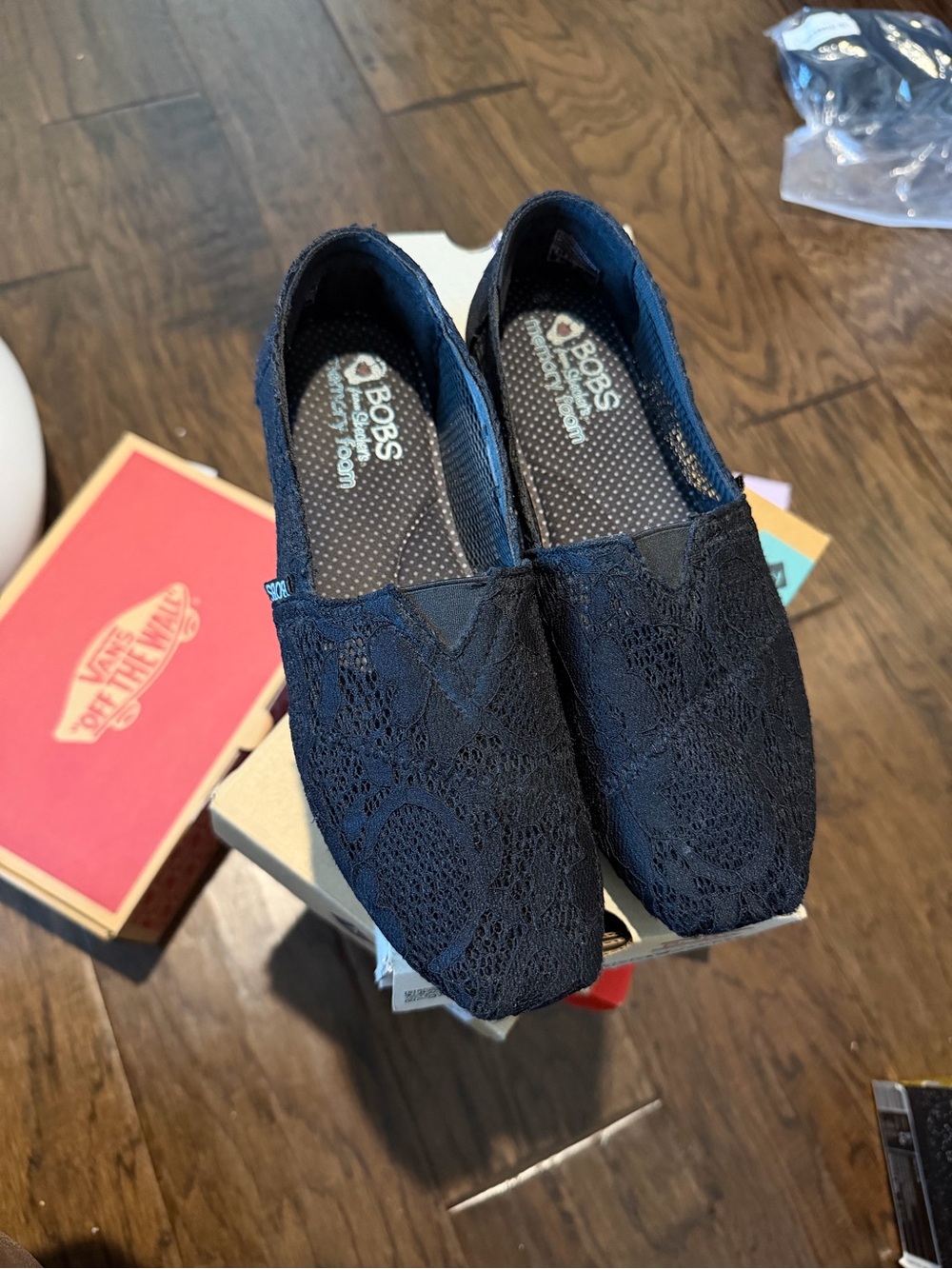 Skechers Black Lace Slip-On BOBS Flats